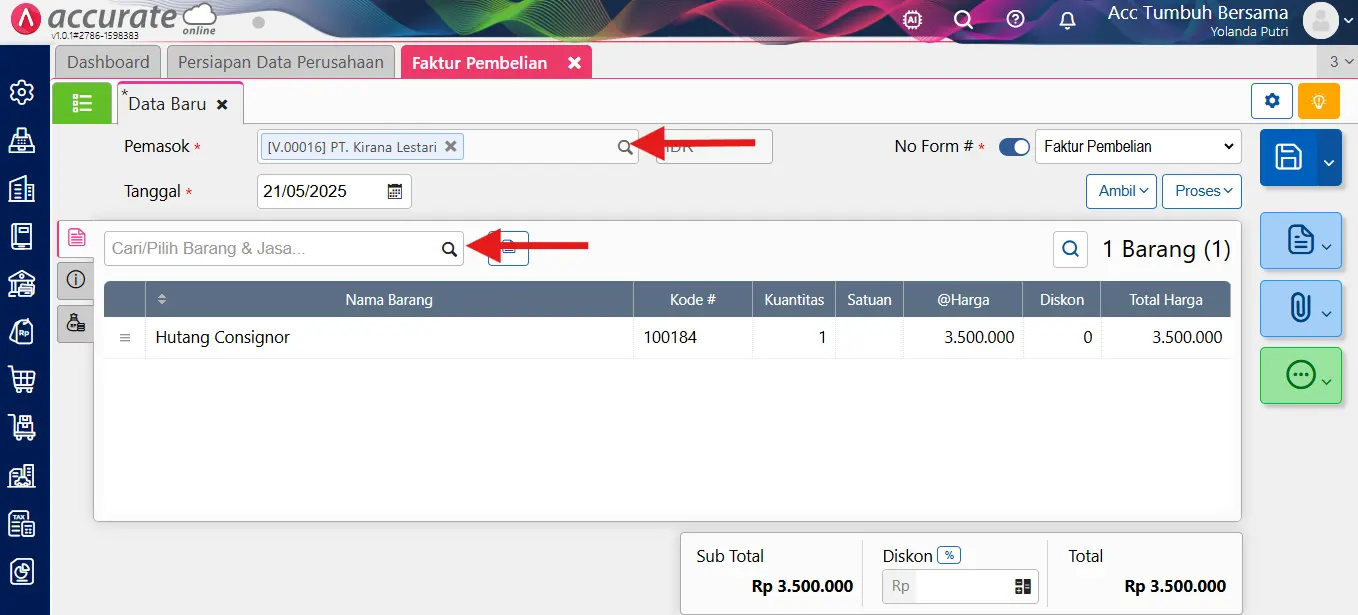mencatat transaksi konsinyasi (pihak yang menerima titipan barang)
